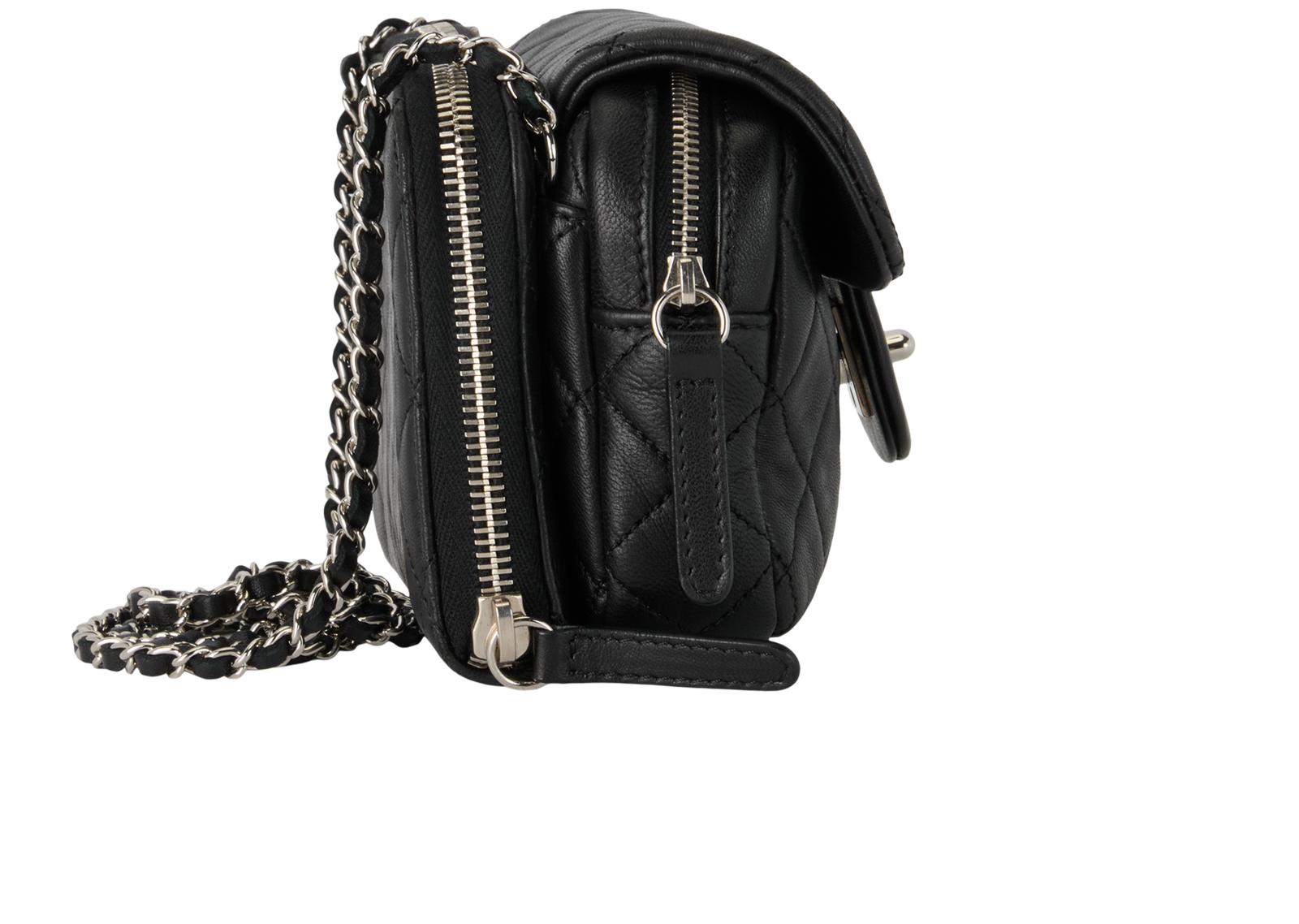 Mini Square Double Pouch Crossbody, &pound;2,400, Handbags, Black, Leather, Side view